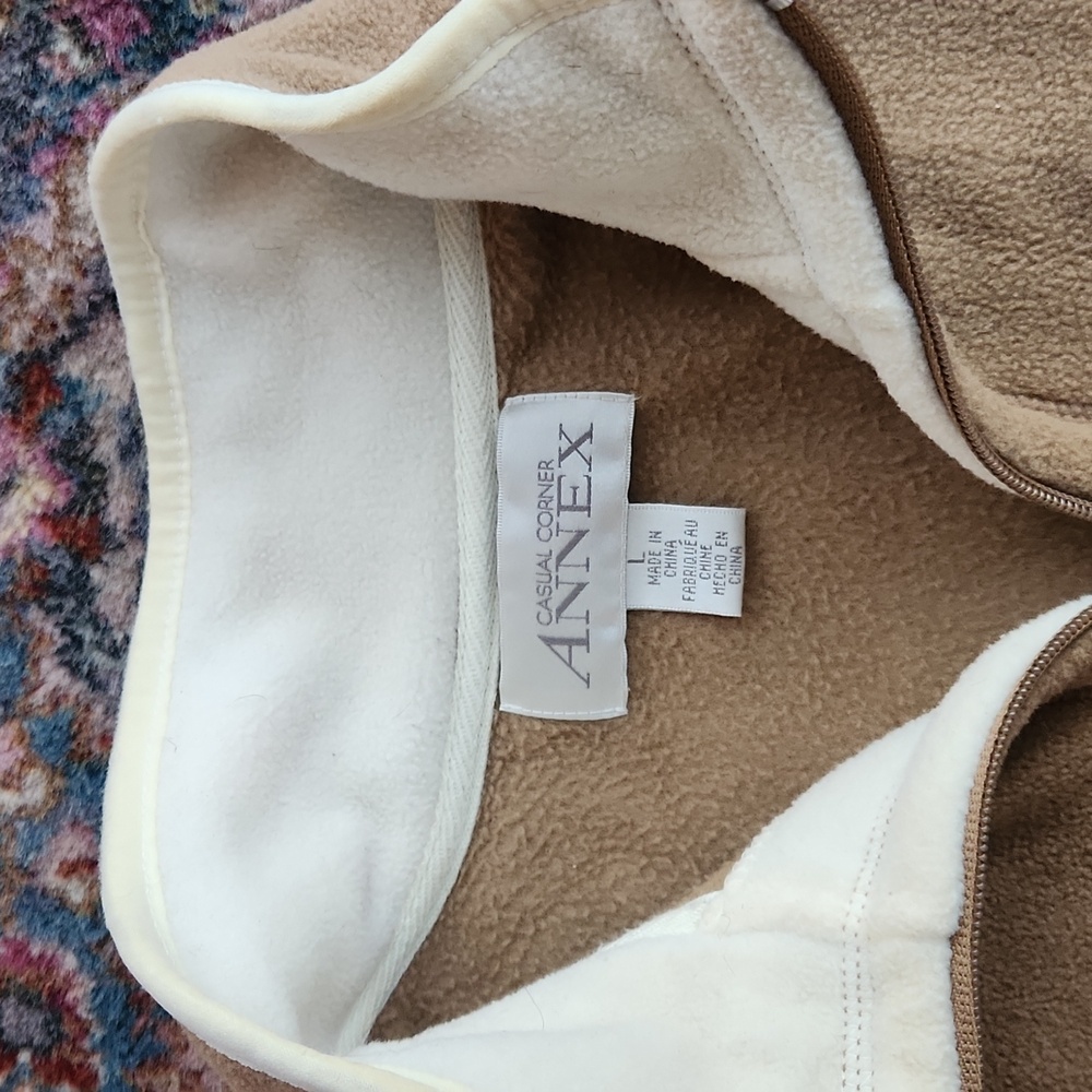 3/$20 Tan and Cream Women's Fleece Vest - Picture 2 of 3